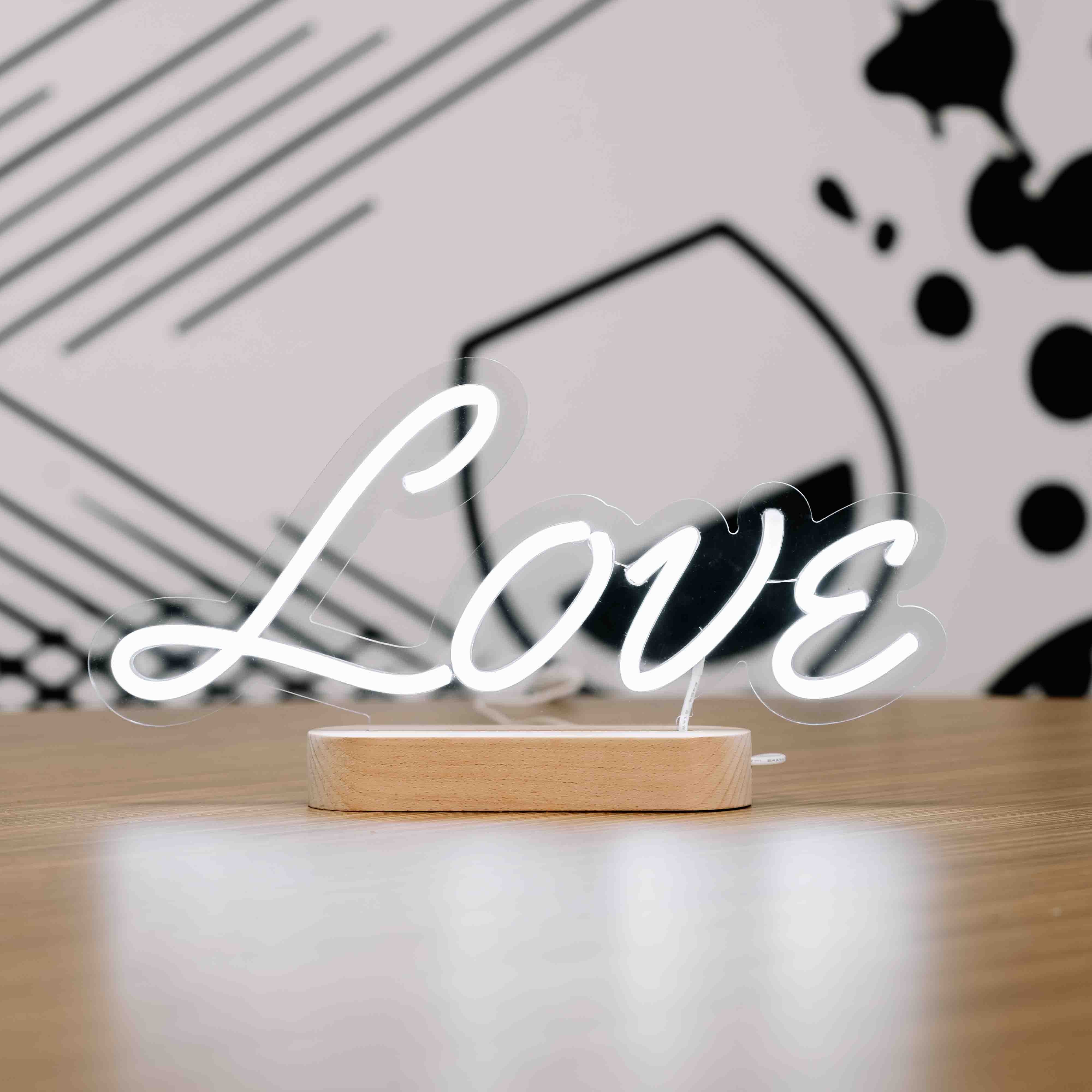 Love Neon Sign - Christmas Table Stand - Wooden Base!