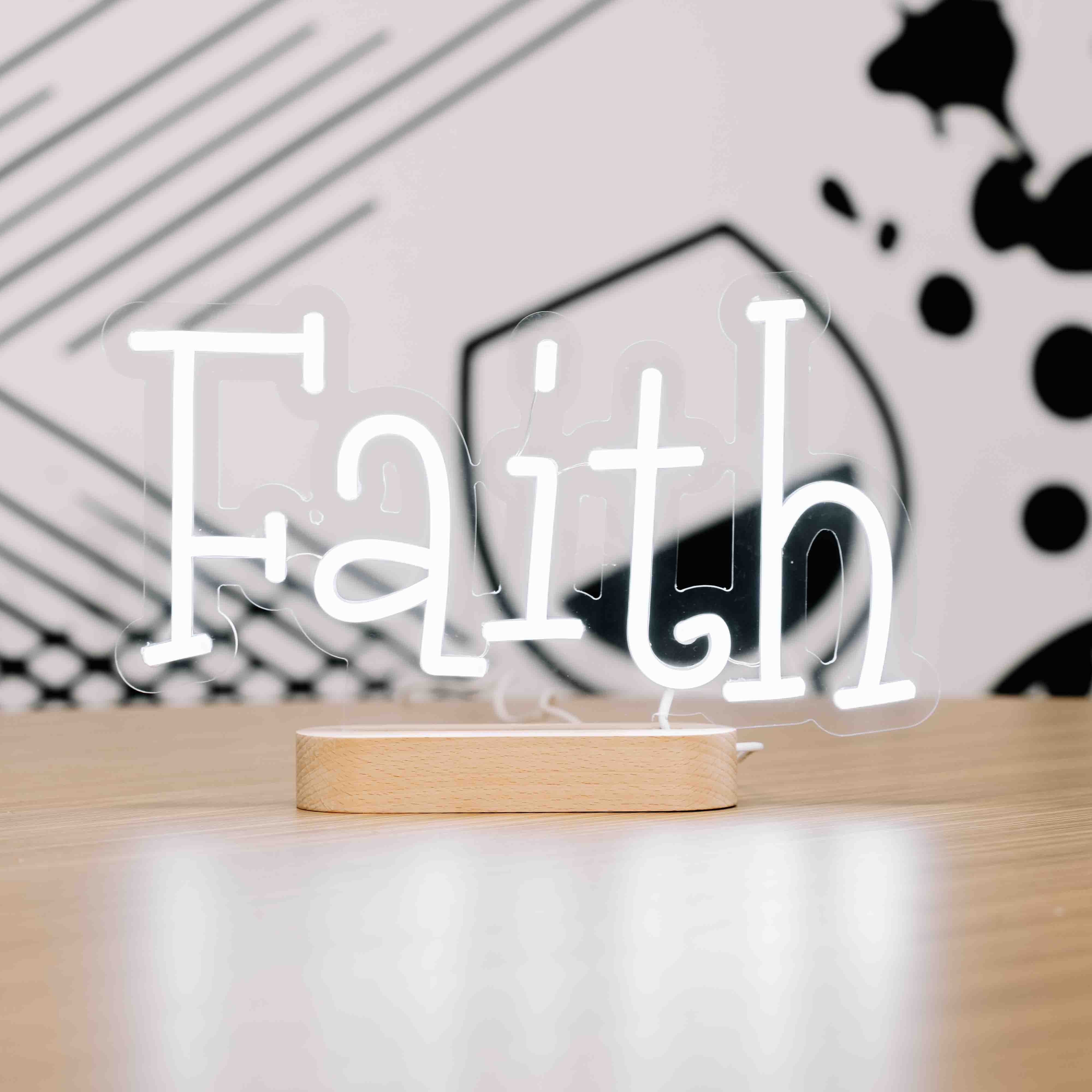 Faith Neon Sign - Christmas Table Stand - Wooden Base!