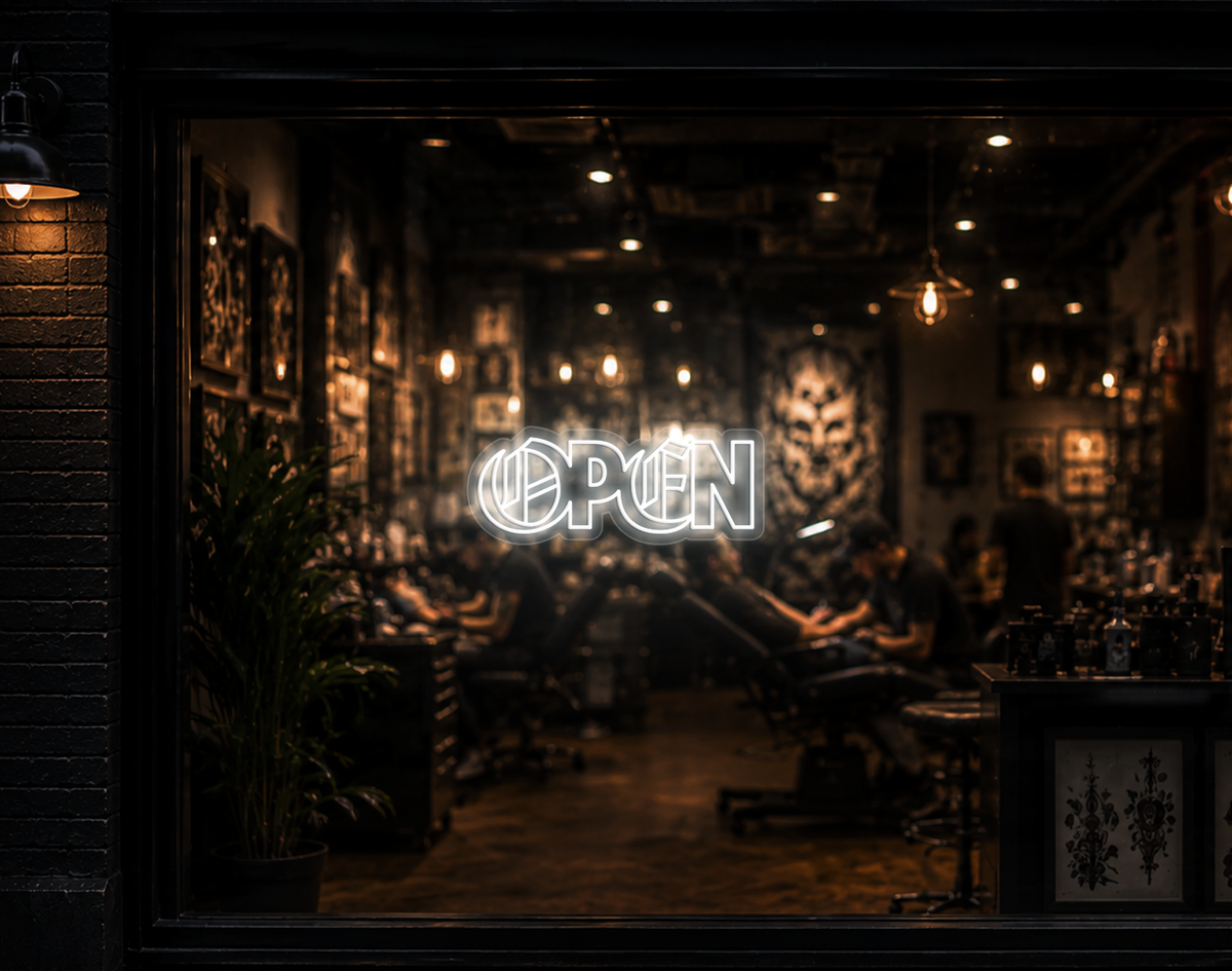 Blackletter Hybrid Type Open LED Neon Sign - White