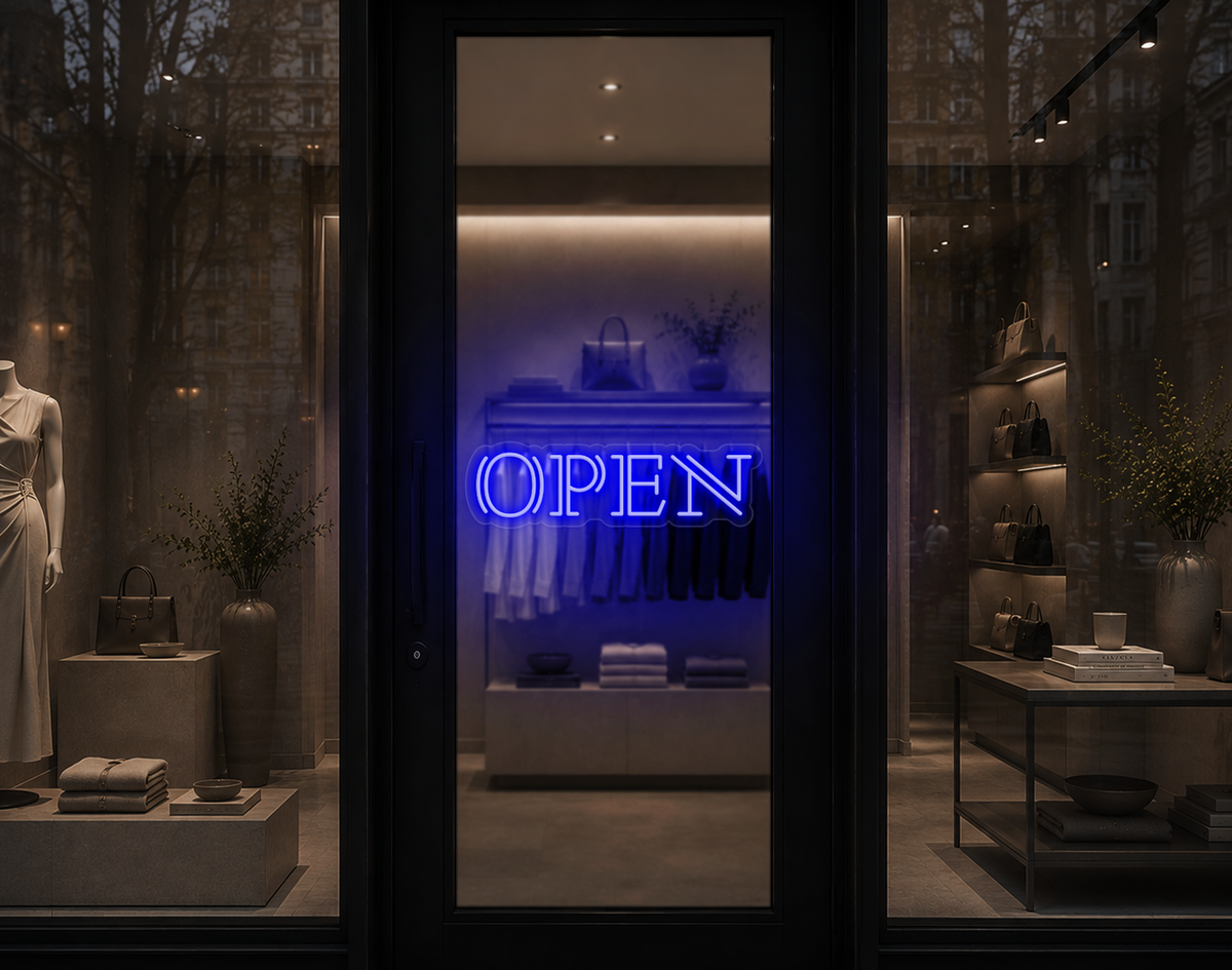 Double Stem Serif Type Open LED Neon Sign - Dark Blue