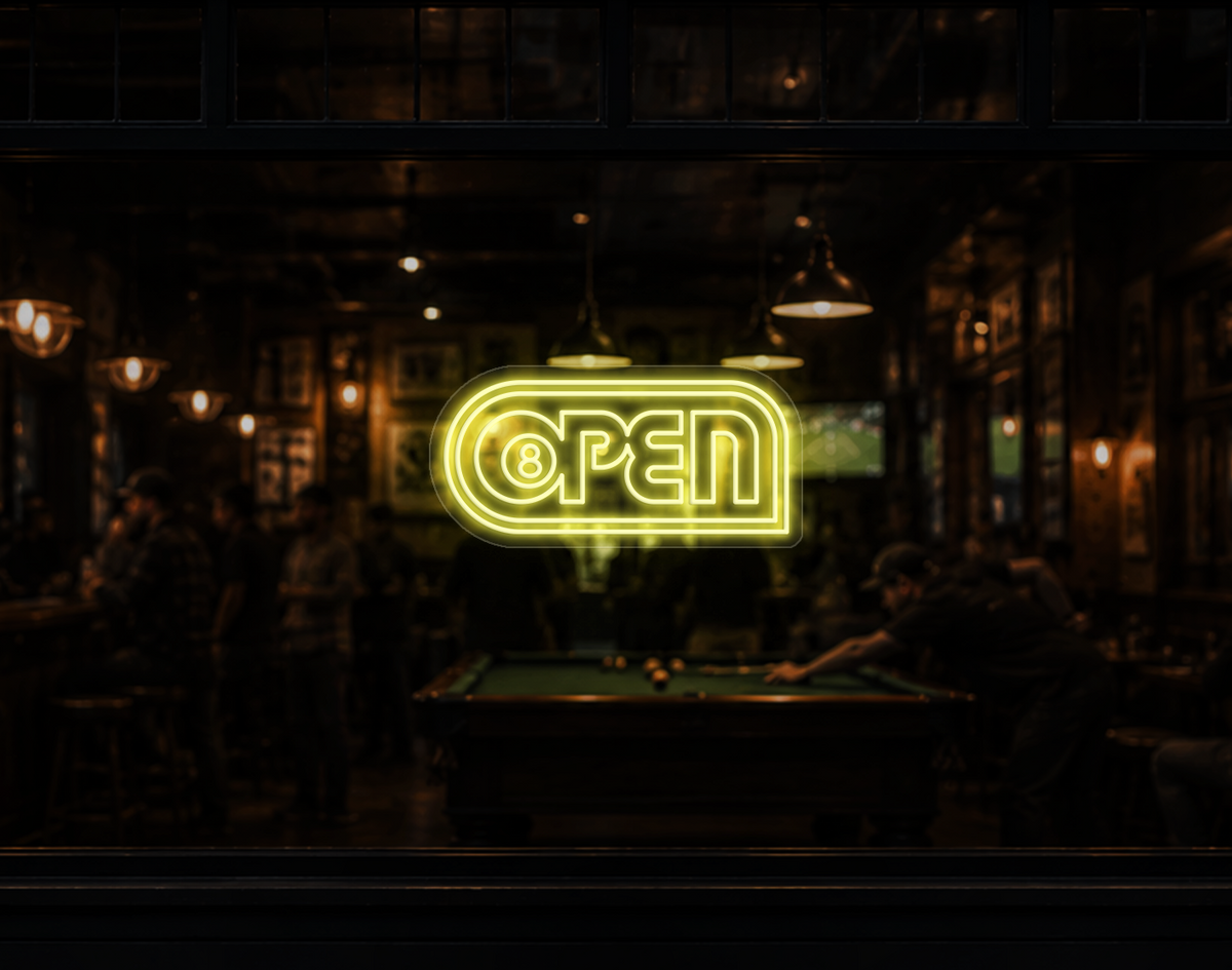Retro Badge V2 Open LED Neon Sign - Buttercup Yellow