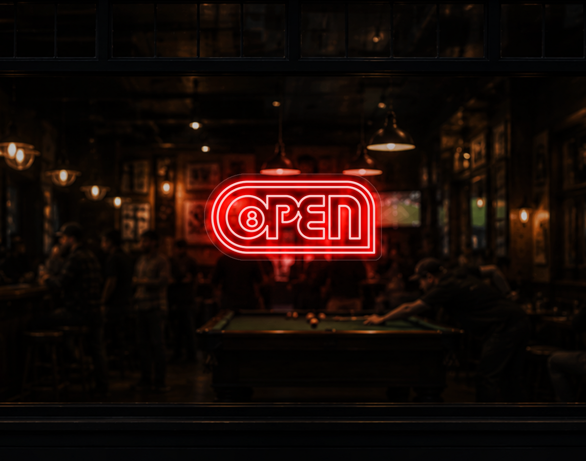 Retro Badge V2 Open LED Neon Sign - Coral Orange