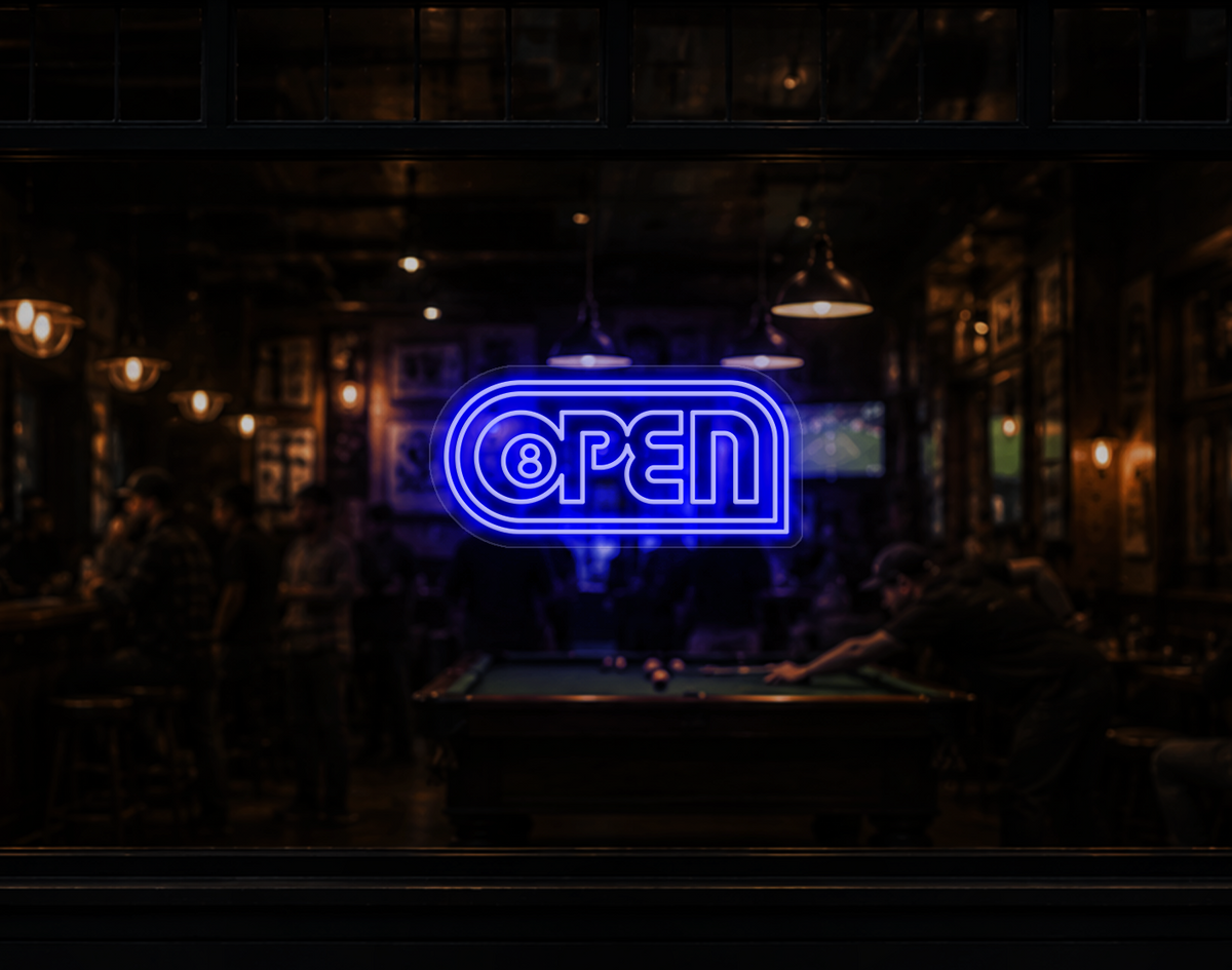 Retro Badge V2 Open LED Neon Sign - Dark Blue