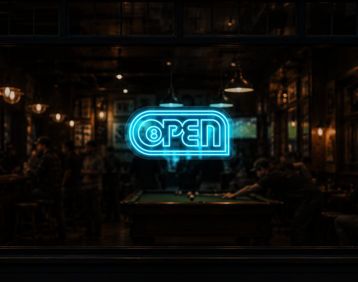 Retro Badge V2 Open LED Neon Sign - Ice Blue