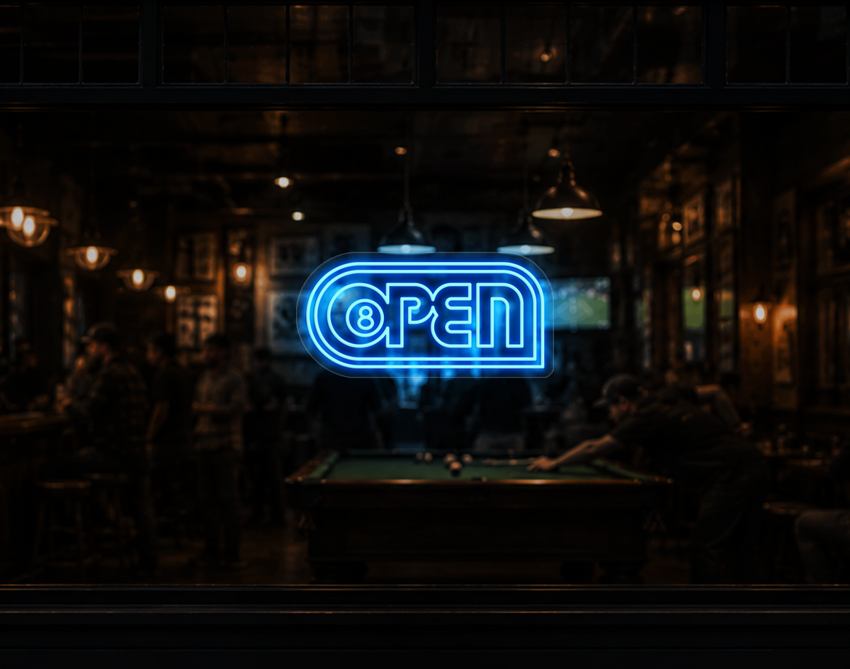 Retro Badge V2 Open LED Neon Sign - Light Blue