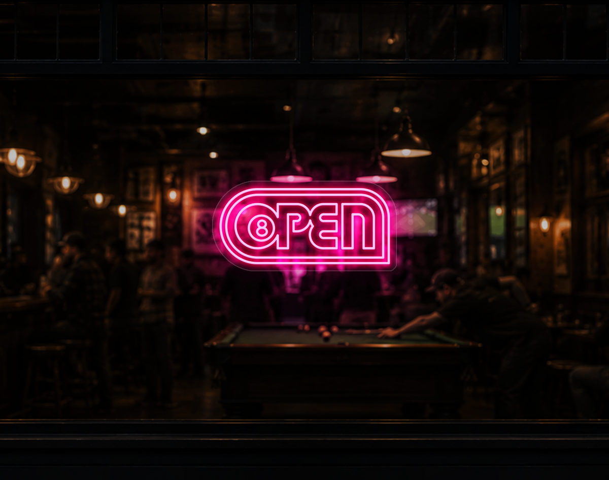 Retro Badge V2 Open LED Neon Sign - Light Pink
