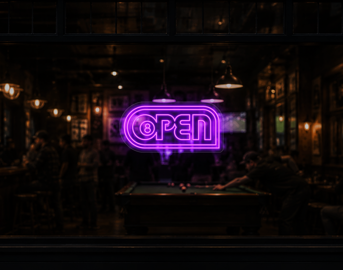 Retro Badge V2 Open LED Neon Sign - Purple
