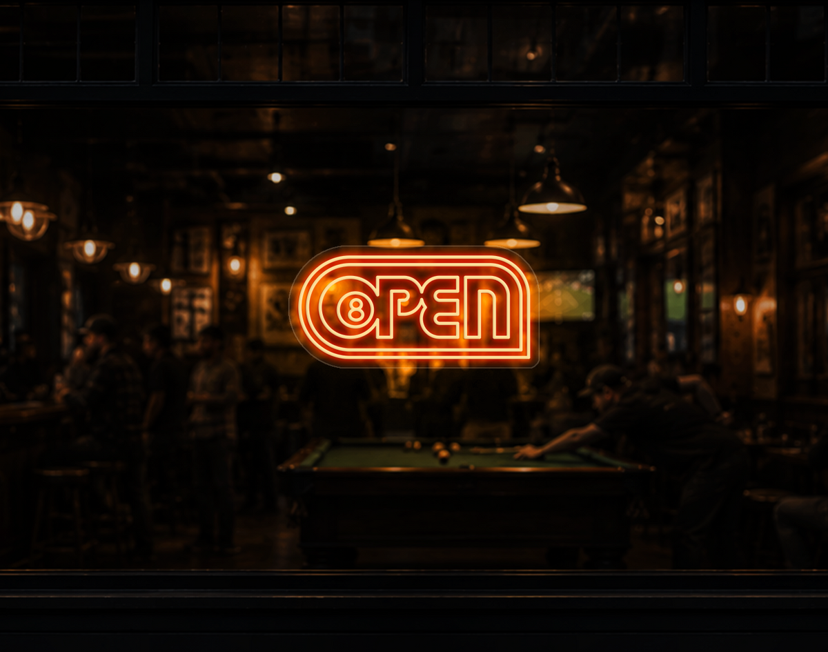 Retro Badge V2 Open LED Neon Sign - Sunset Orange