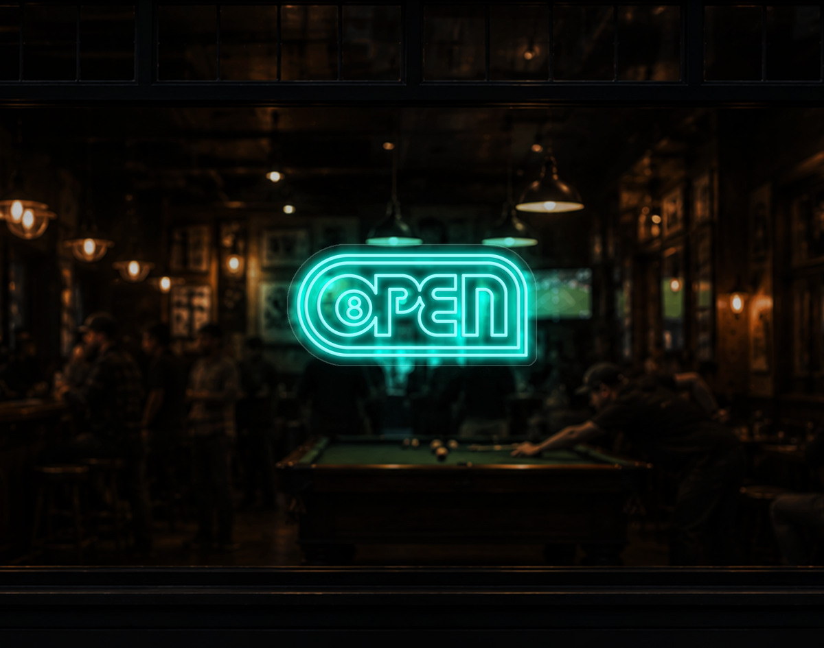 Retro Badge V2 Open LED Neon Sign - Turquoise