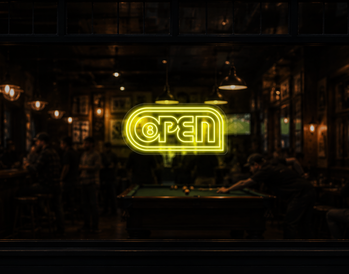 Retro Badge V2 Open LED Neon Sign - Yellow
