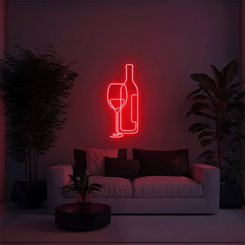 Wine Glass and Bottle Aesthetic LED Neon Sign!