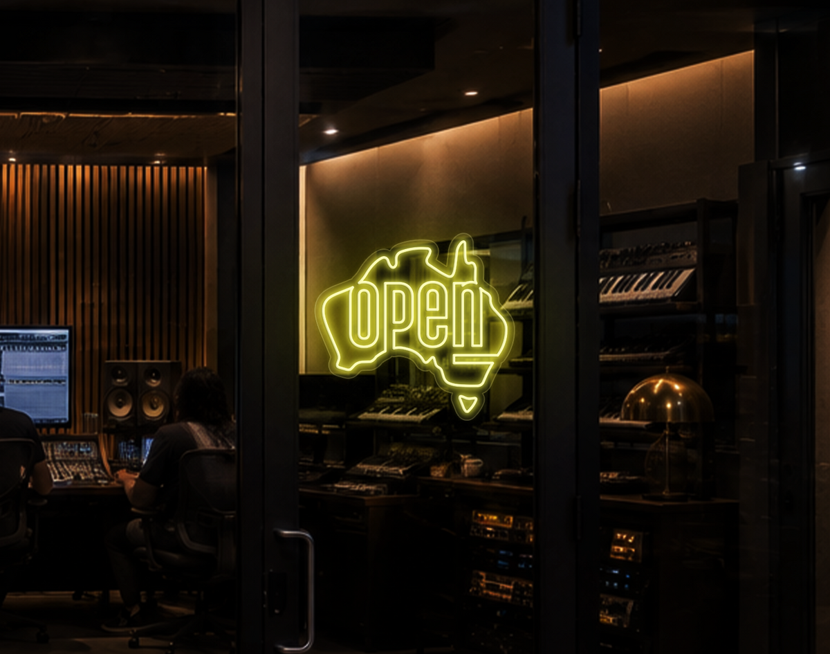 Australia Badge Open LED Neon Sign - Buttercup Yellow