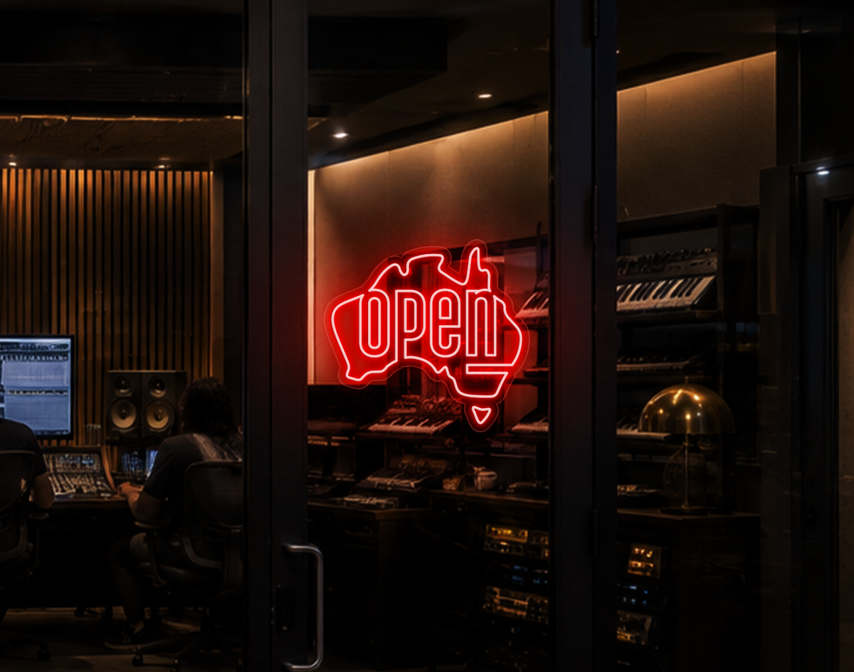 Australia Badge Open LED Neon Sign - Coral Orange