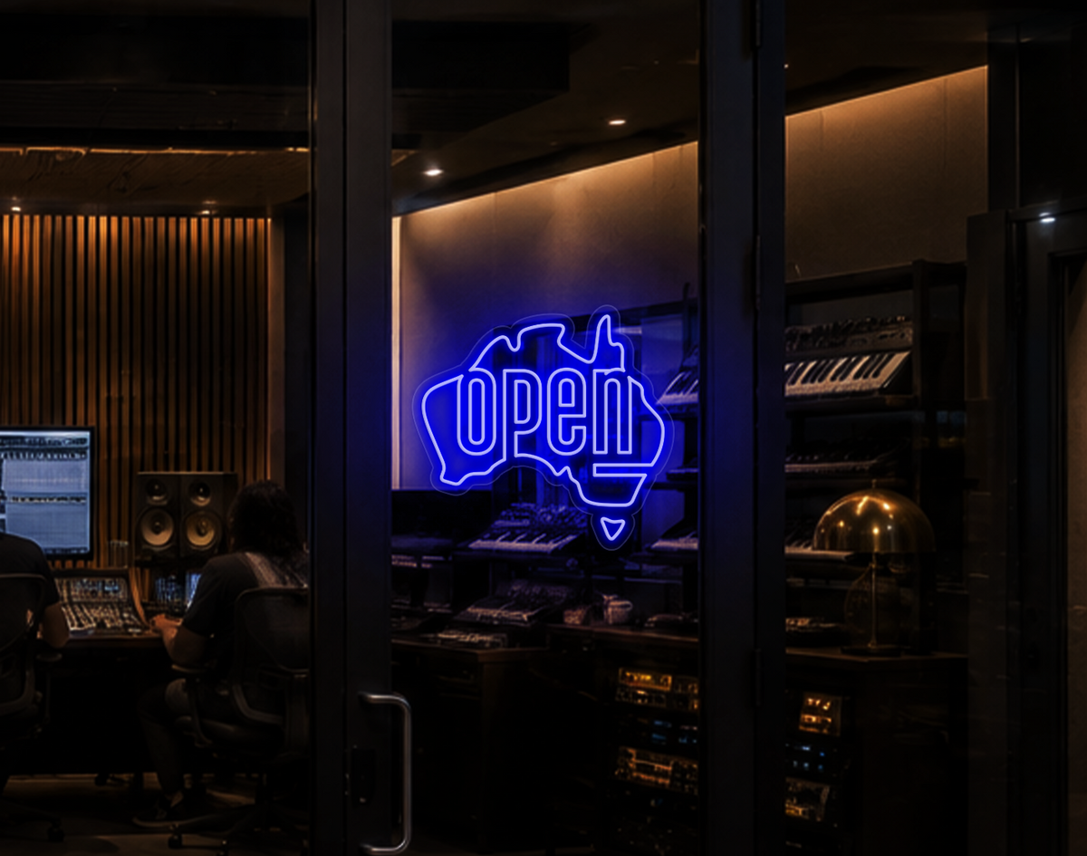 Australia Badge Open LED Neon Sign - Dark Blue