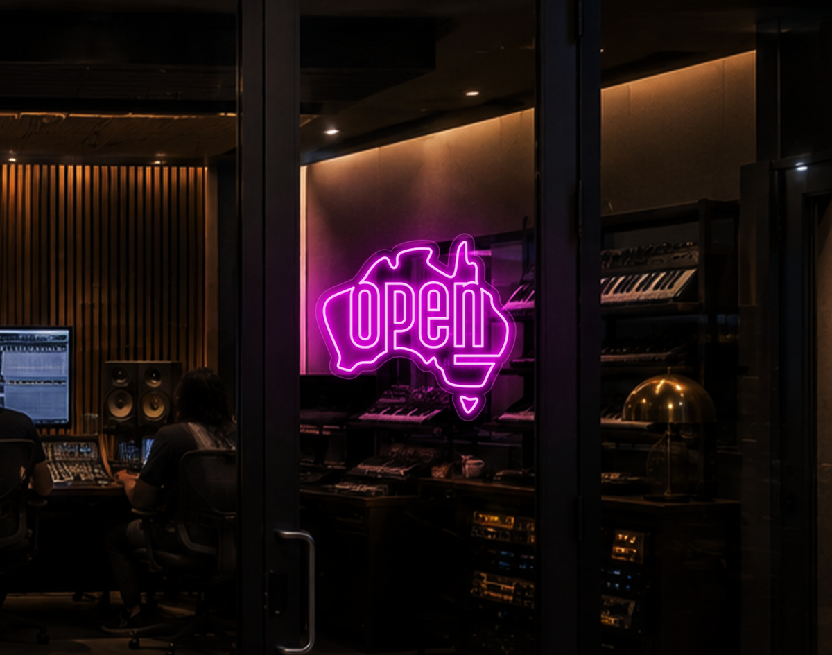 Australia Badge Open LED Neon Sign - Hot Pink
