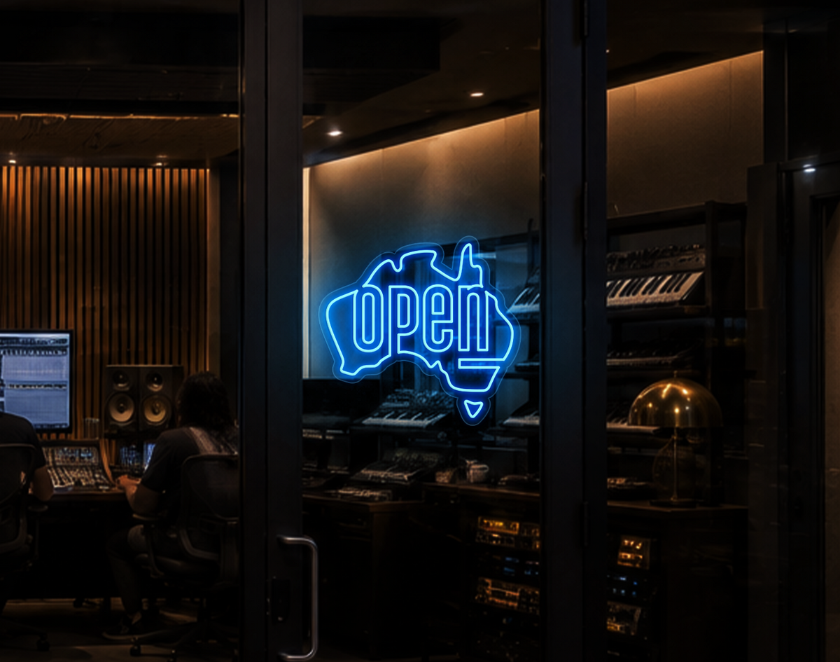 Australia Badge Open LED Neon Sign - Light Blue