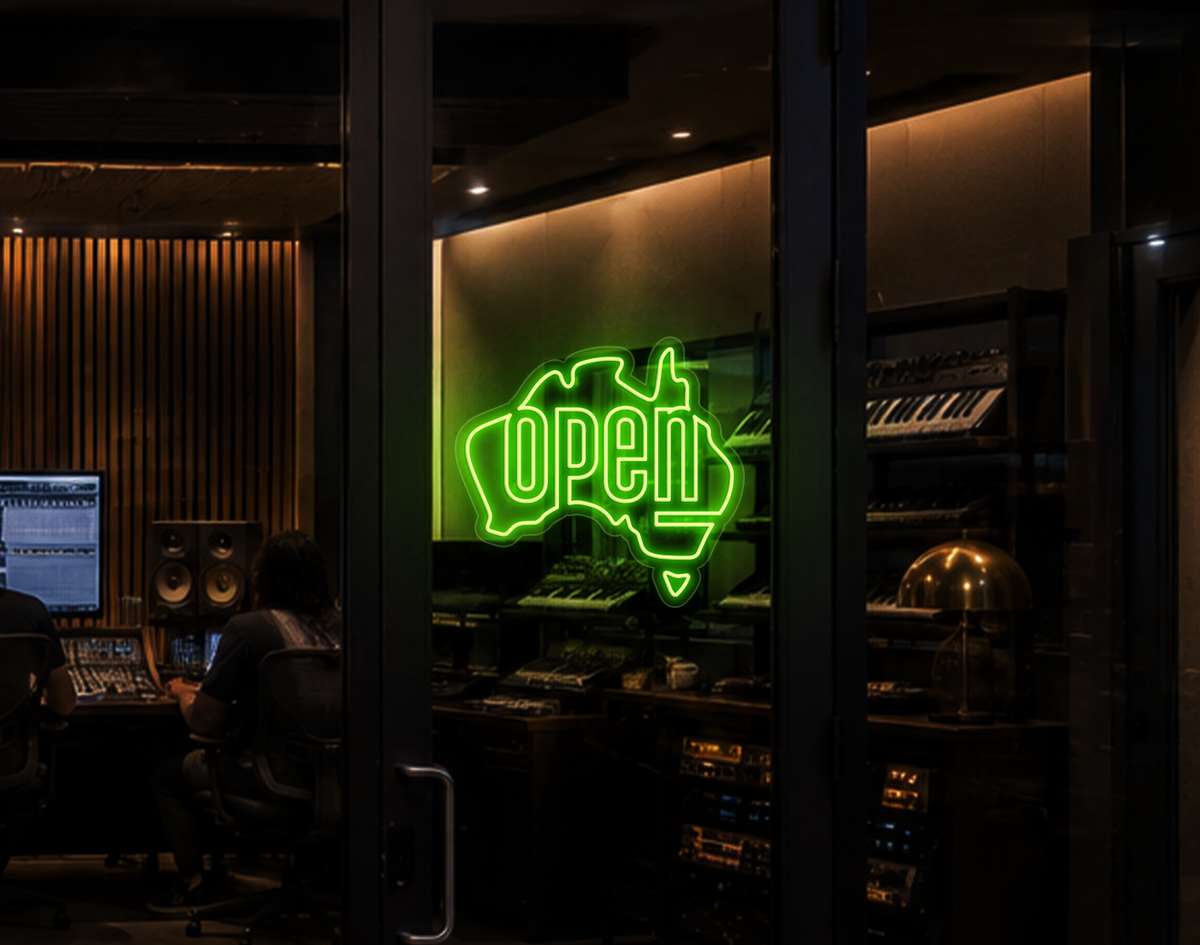 Australia Badge Open LED Neon Sign - Lime