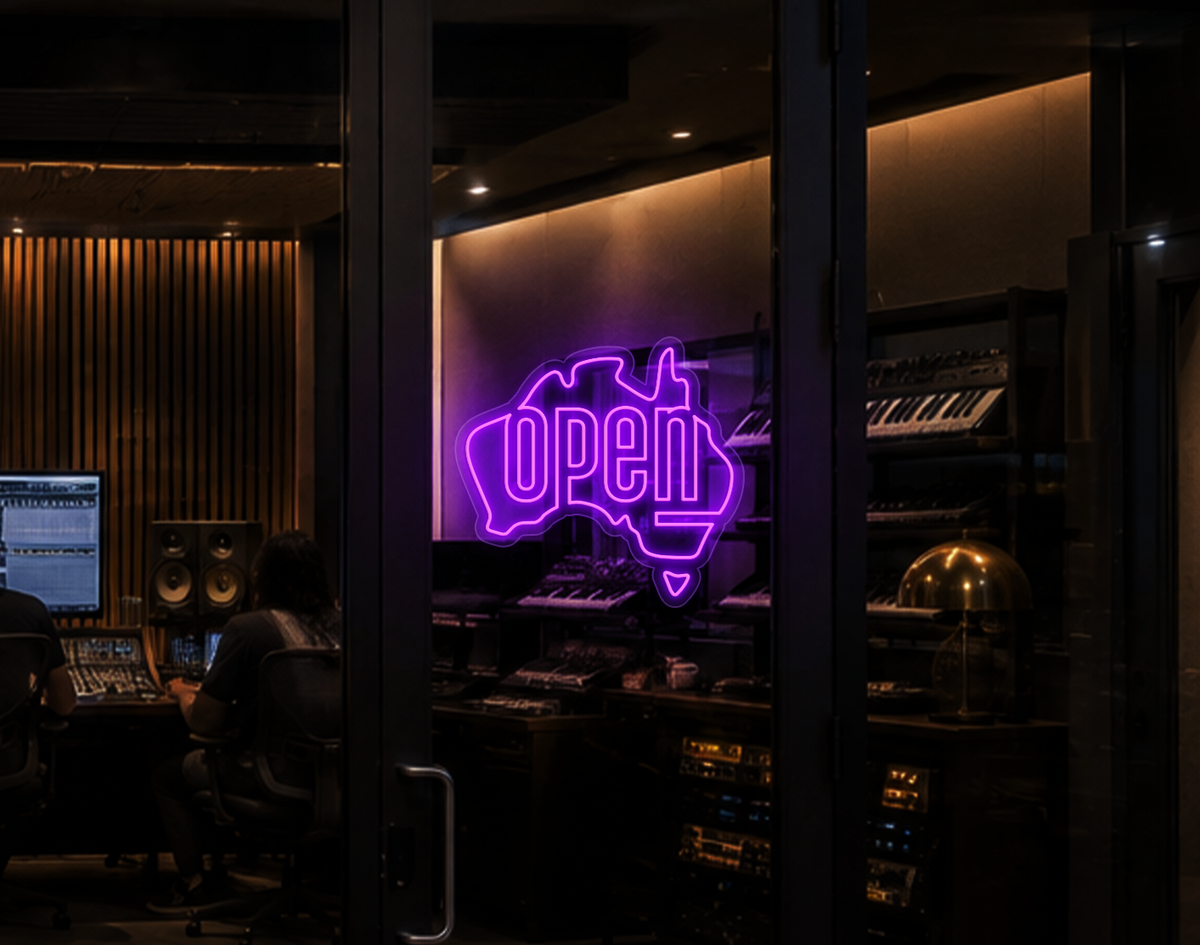 Australia Badge Open LED Neon Sign - Purple