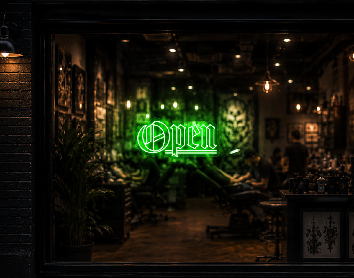 Blackletter Open LED Neon Sign - Green