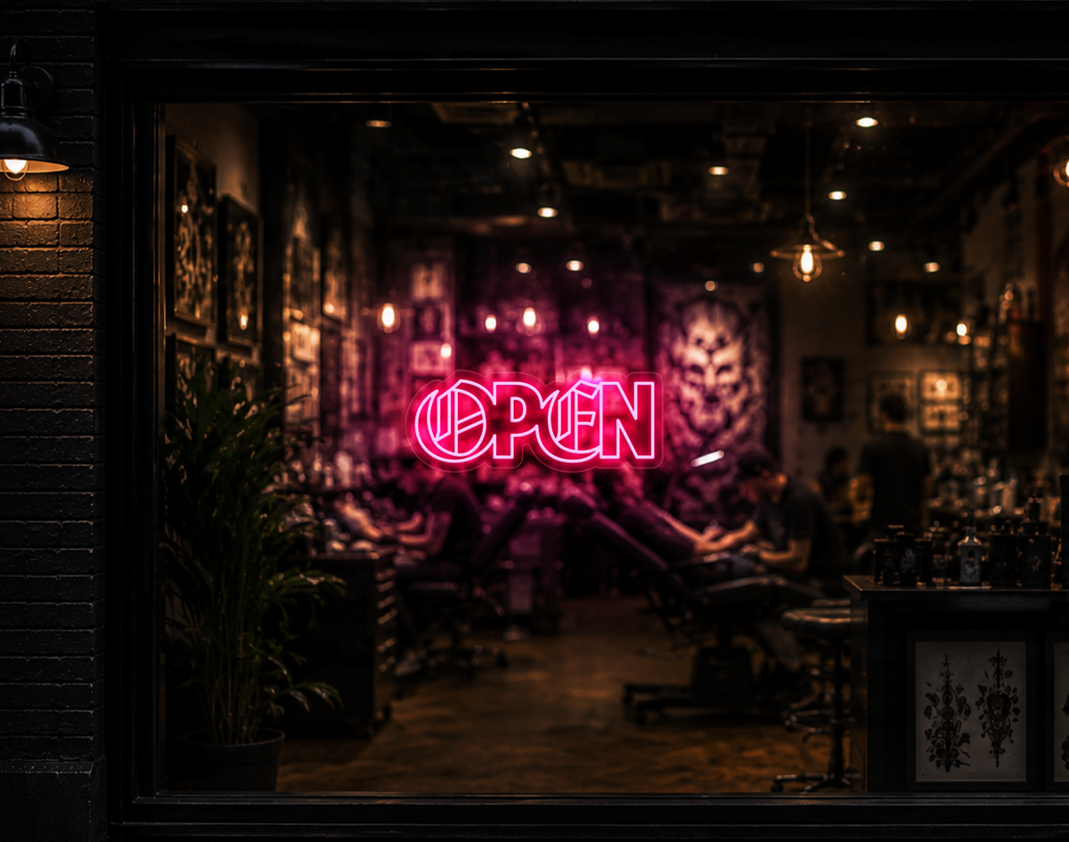 Blackletter Hybrid Type Open LED Neon Sign - Light Pink