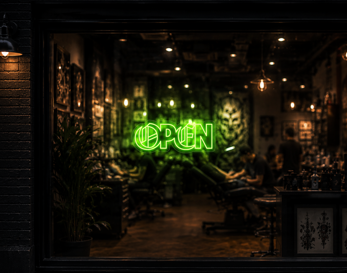 Blackletter Hybrid Type Open LED Neon Sign - Lime