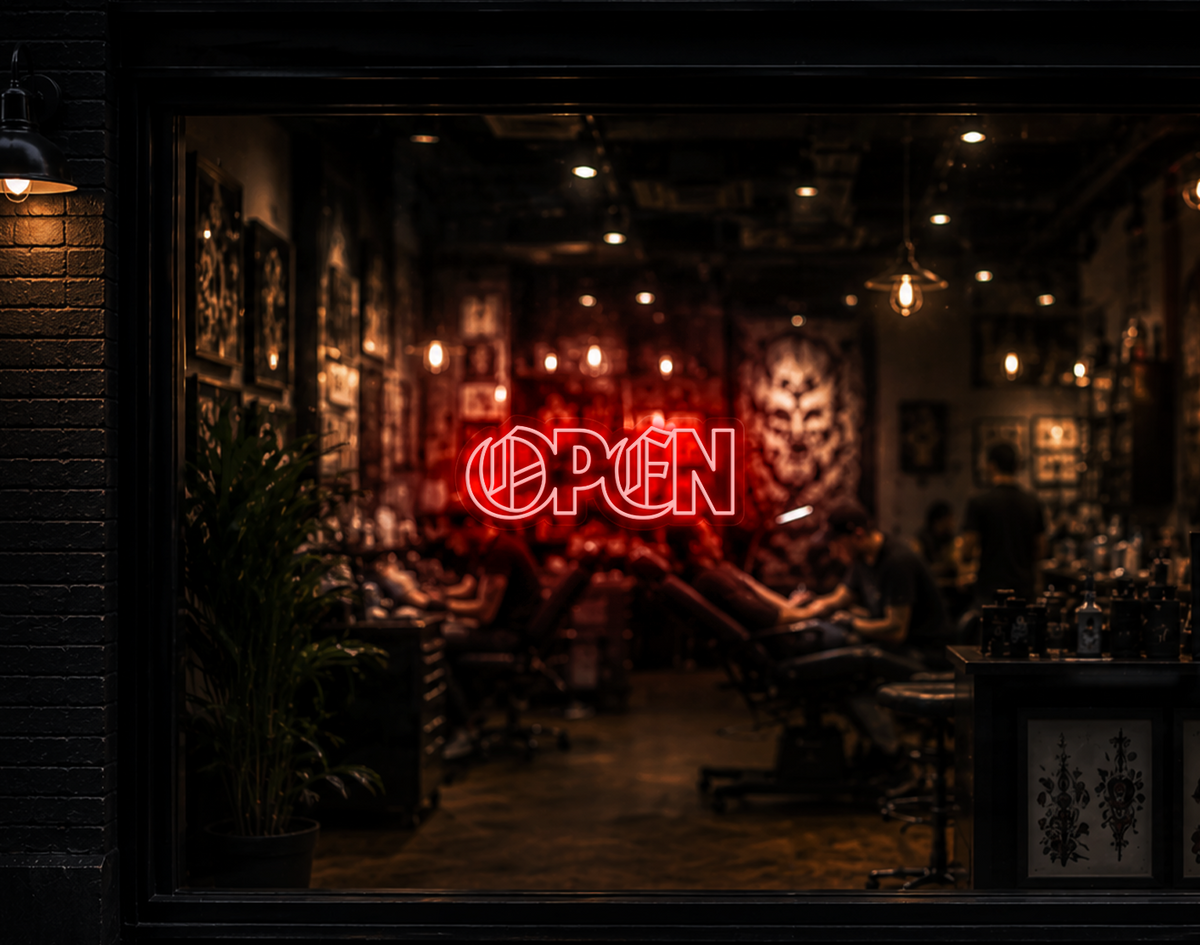 Blackletter Hybrid Type Open LED Neon Sign - Red