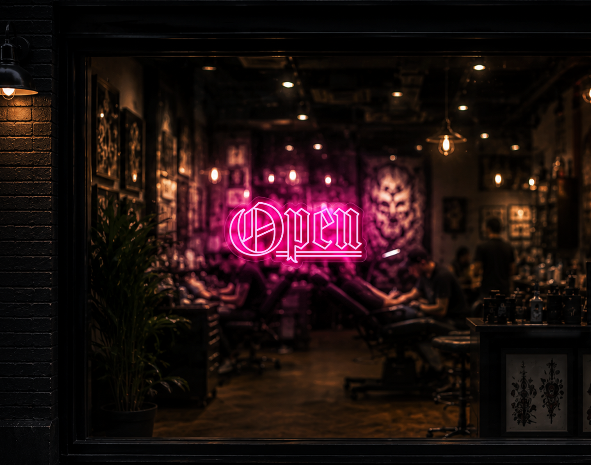 Blackletter Open LED Neon Sign - Light Pink