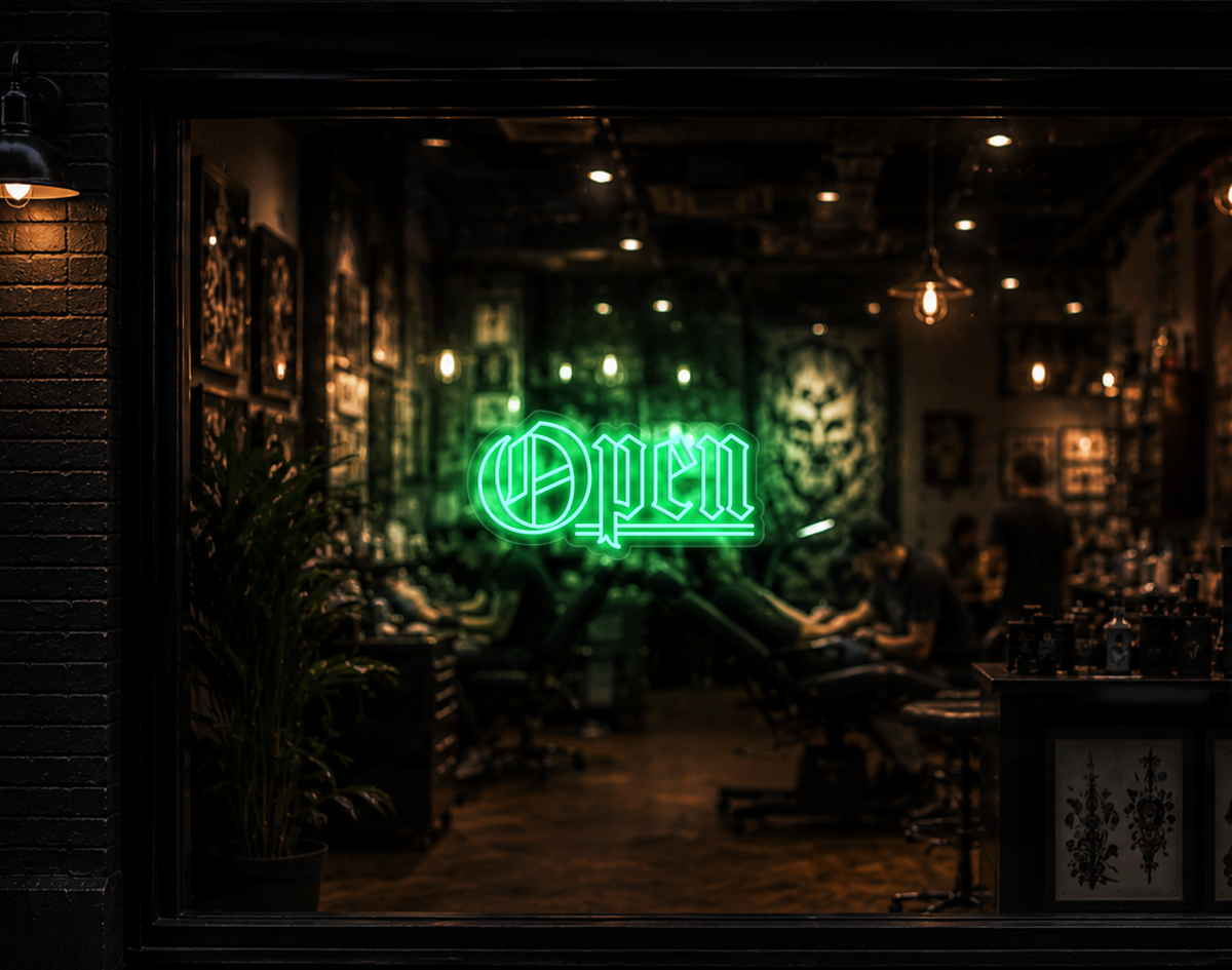 Blackletter Open LED Neon Sign - Mint Green
