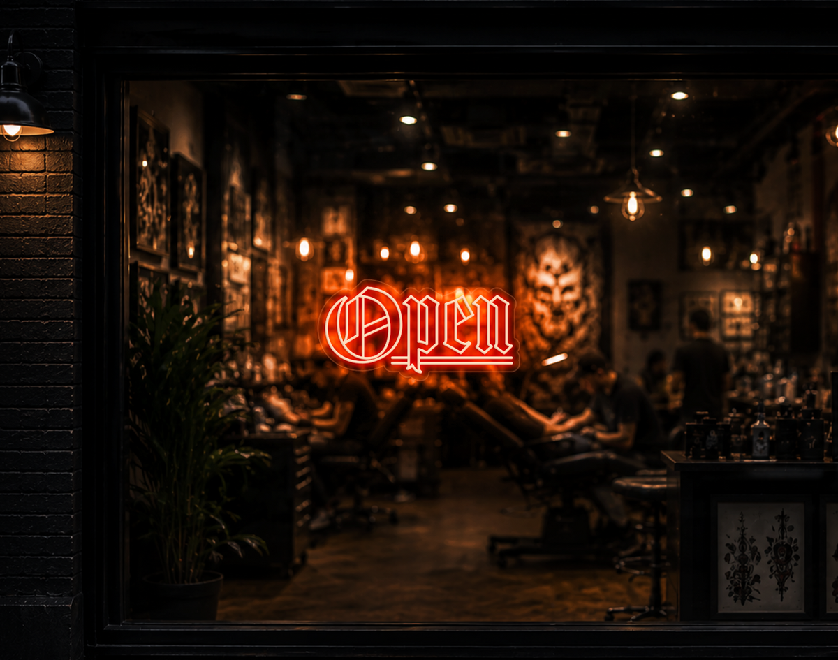 Blackletter Open LED Neon Sign - Orange