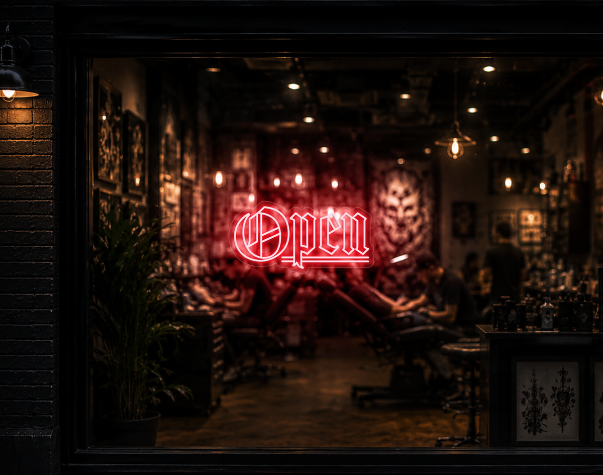 Blackletter Open LED Neon Sign - Petal Pink