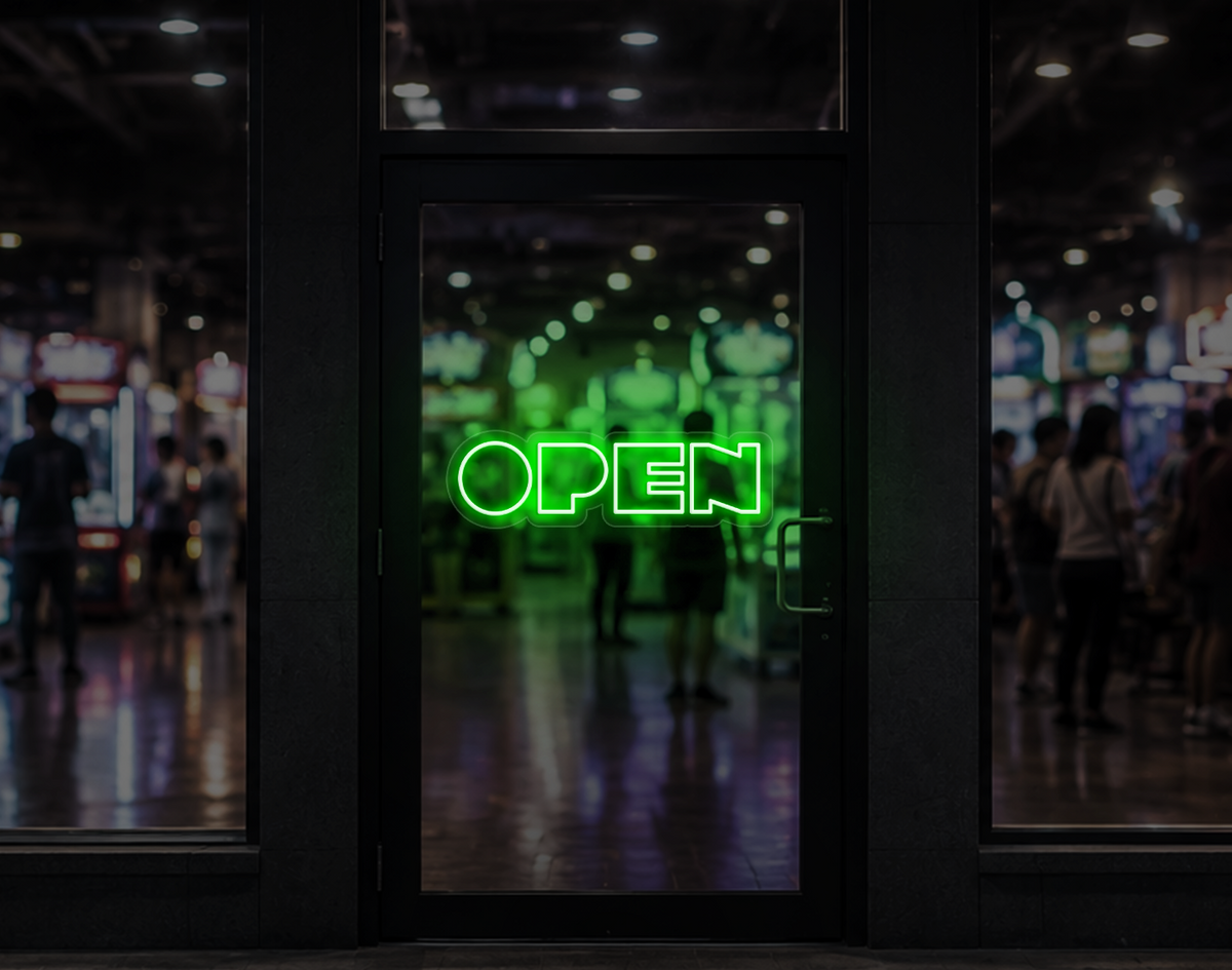 Bold Arcade Type Open LED Neon Sign - Green