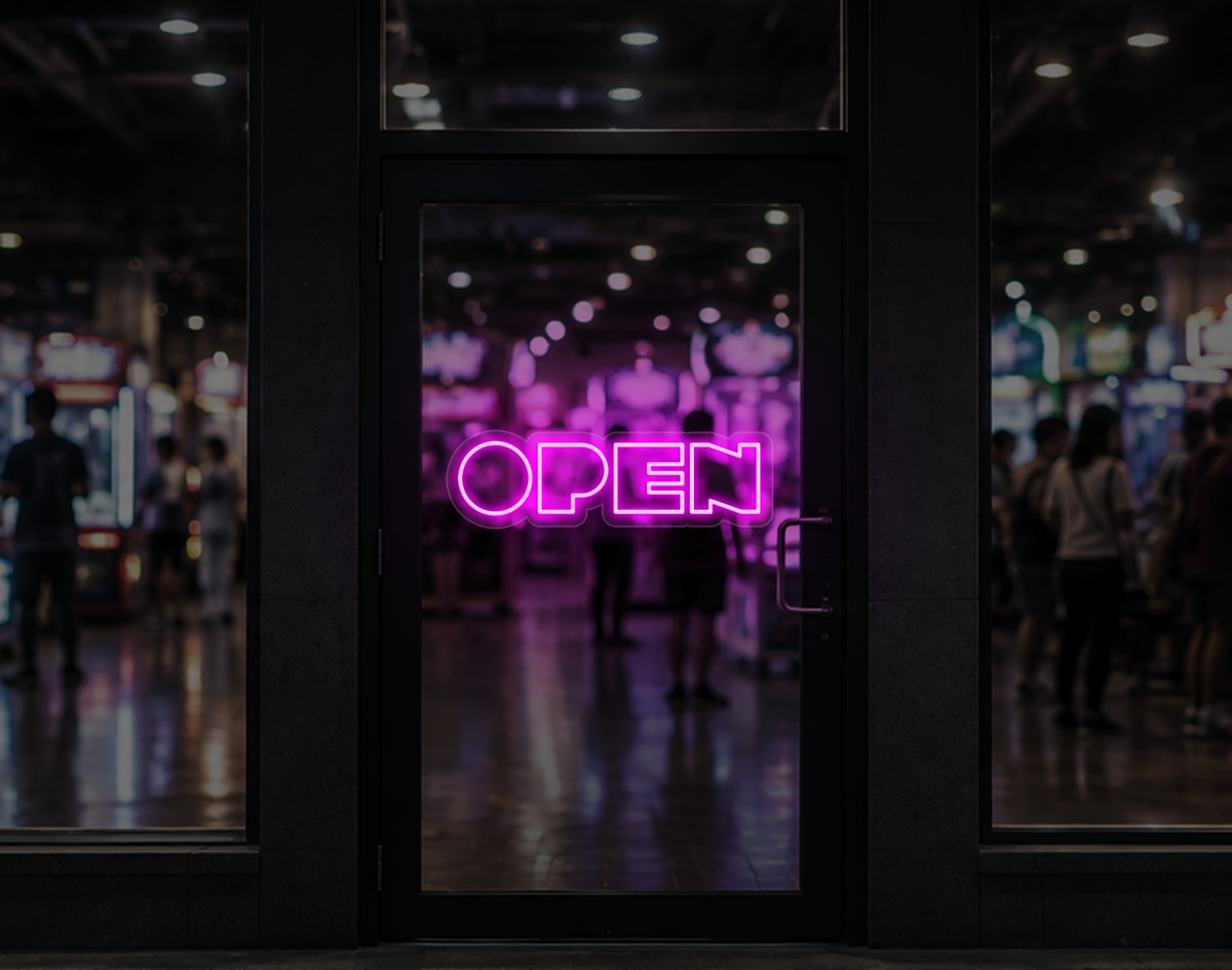 Bold Arcade Type Open LED Neon Sign - Hot Pink