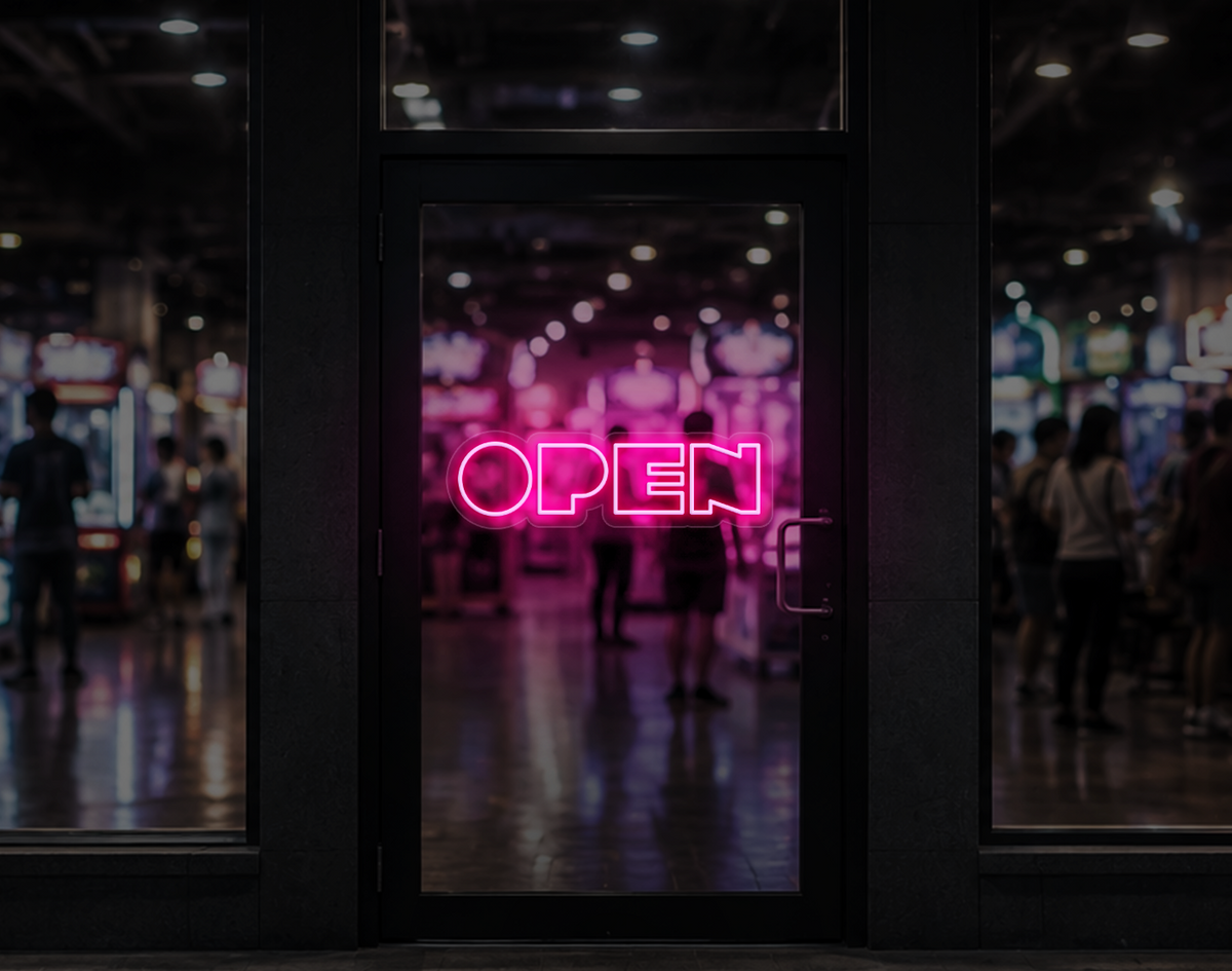 Bold Arcade Type Open LED Neon Sign - Light Pink