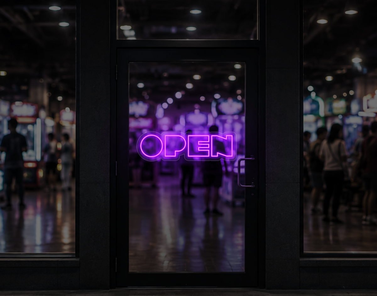 Bold Arcade Type Open LED Neon Sign - Purple