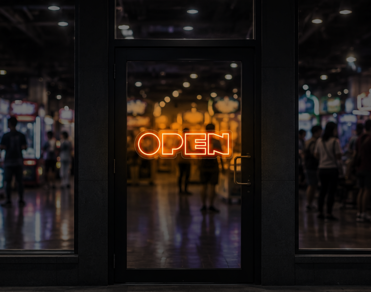 Bold Arcade Type Open LED Neon Sign - Sunset Orange