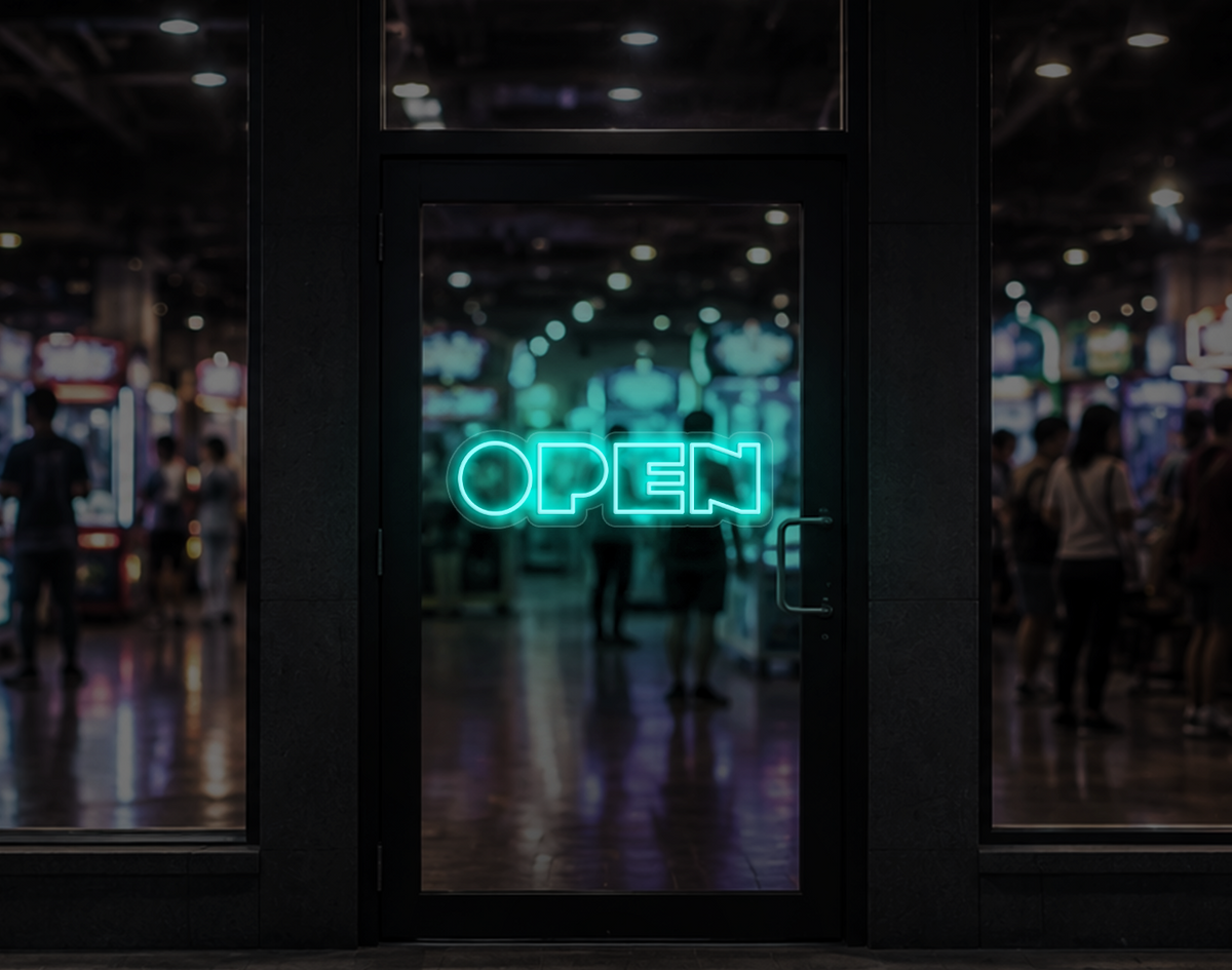 Bold Arcade Type Open LED Neon Sign - Turquoise