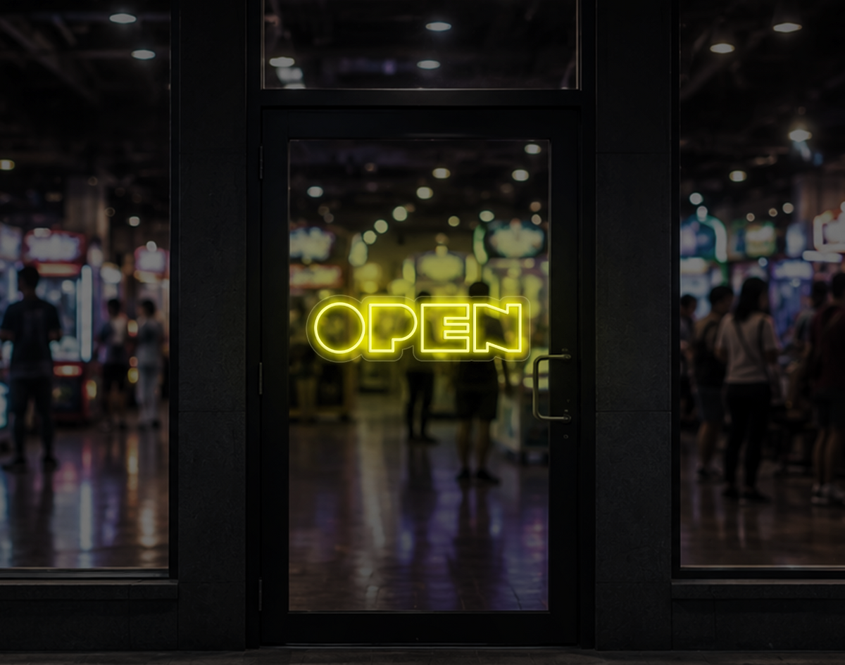 Bold Arcade Type Open LED Neon Sign - Yellow