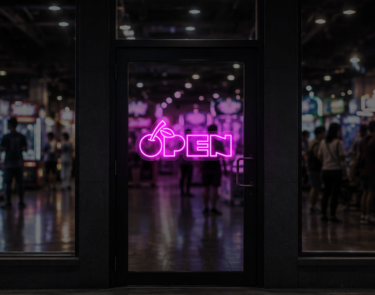 Bold Cherry Type Open LED Neon Sign - Hot Pink
