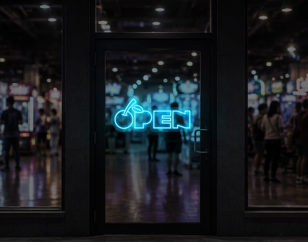Bold Cherry Type Open LED Neon Sign - Ice Blue