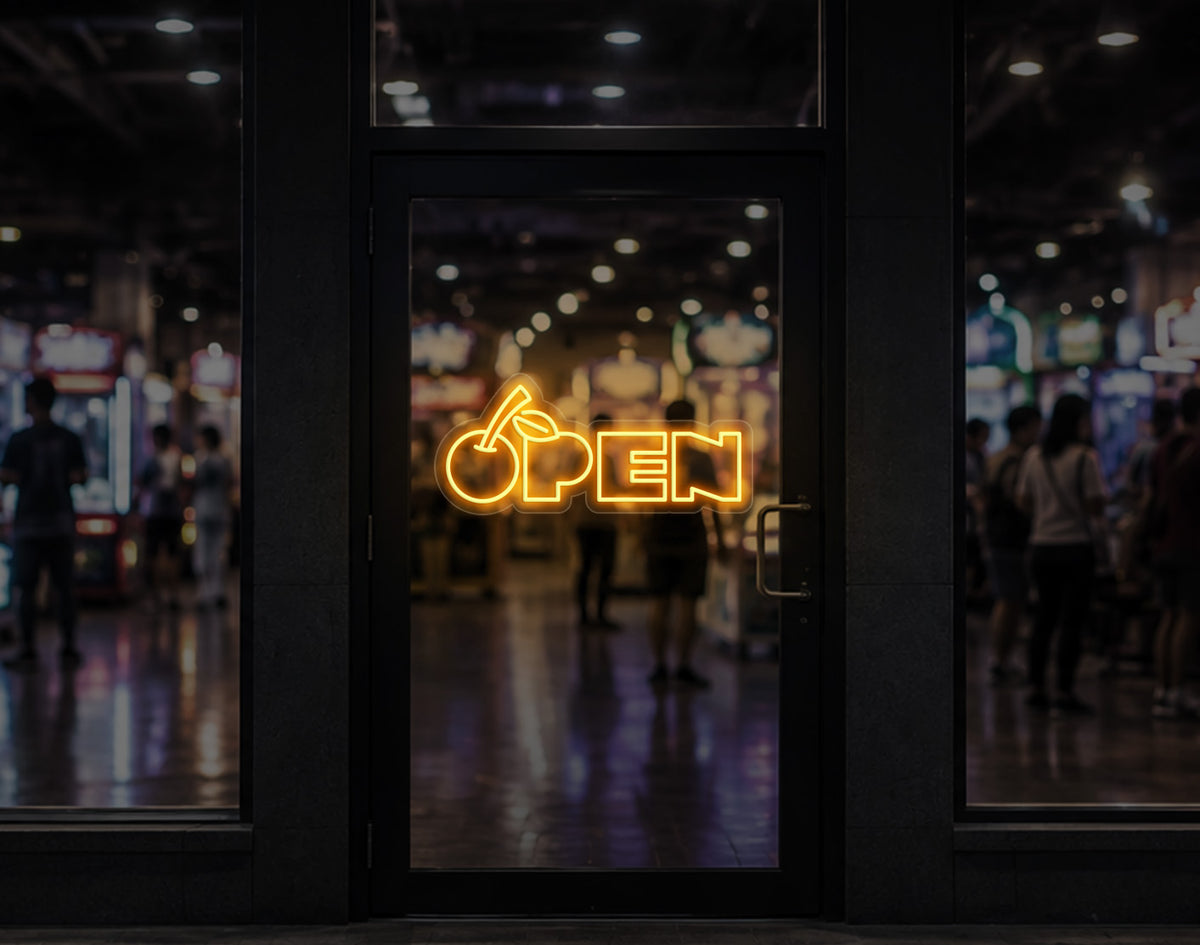 Bold Cherry Type Open LED Neon Sign - Sunset Yellow
