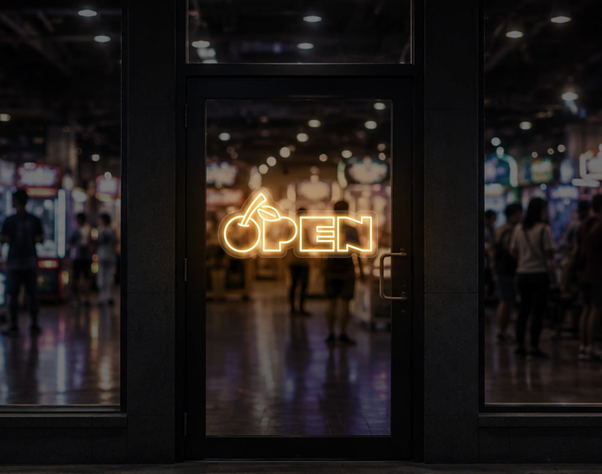Bold Cherry Type Open LED Neon Sign - Warm White