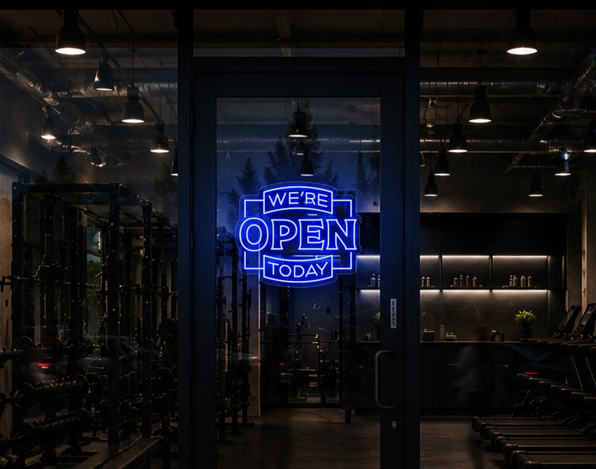 Classic Badge Open LED Neon Sign - Baby Blue