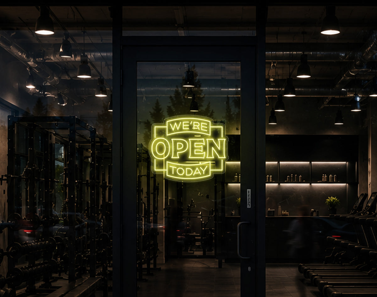 Classic Badge Open LED Neon Sign - Buttercup Yellow