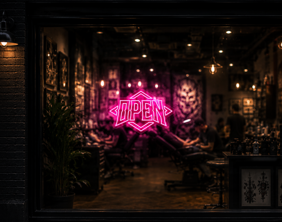 Edgy Diamond Badge Open LED Neon Sign - Light Pink