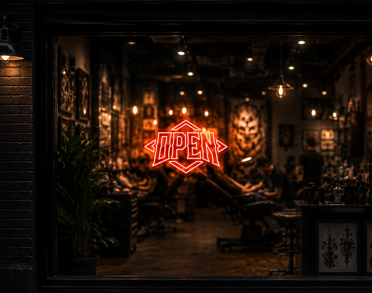 Edgy Diamond Badge Open LED Neon Sign - Orange