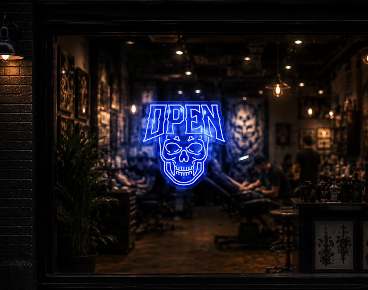 Edgy Skull Open LED Neon Sign - Baby Blue