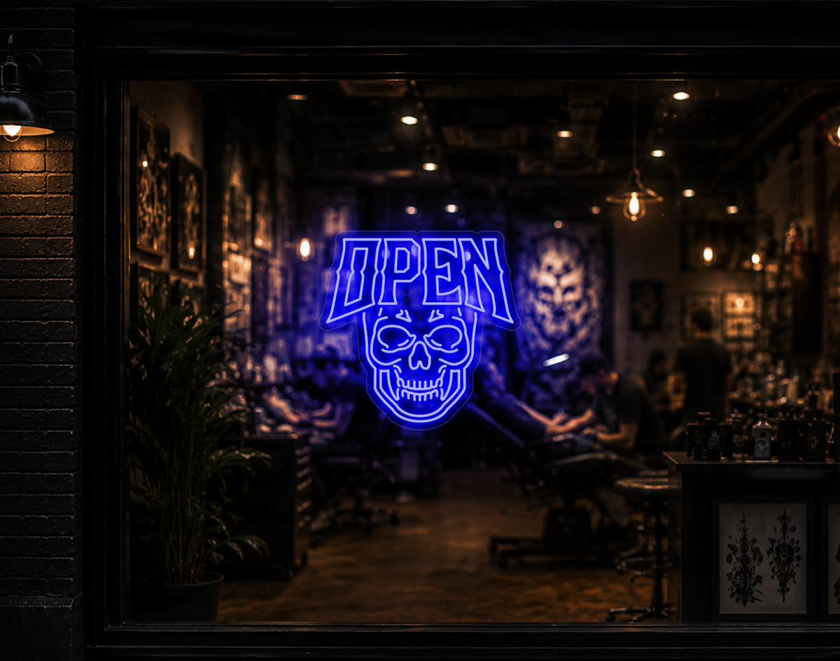Edgy Skull Open LED Neon Sign - Dark Blue