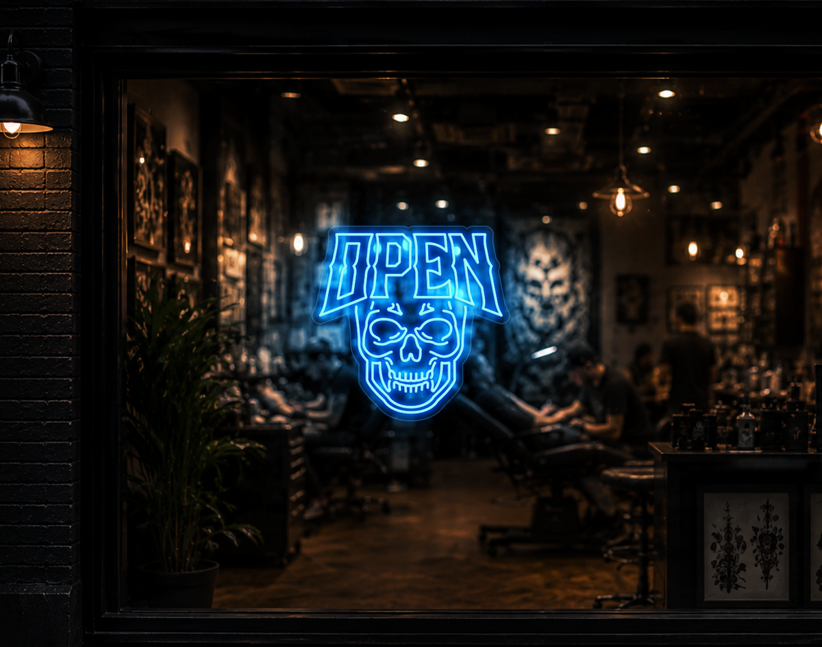 Edgy Skull Open LED Neon Sign - Light Blue