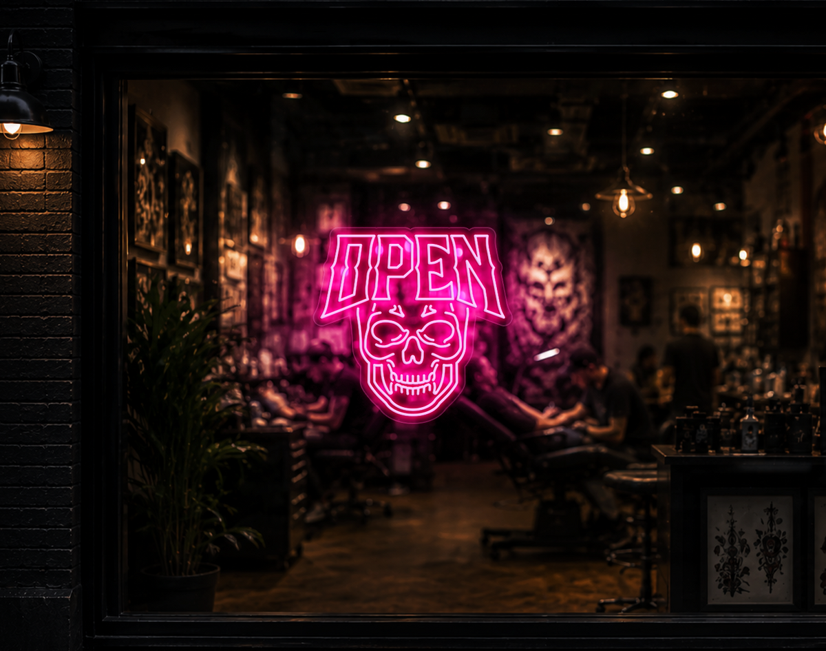 Edgy Skull Open LED Neon Sign - Light Pink