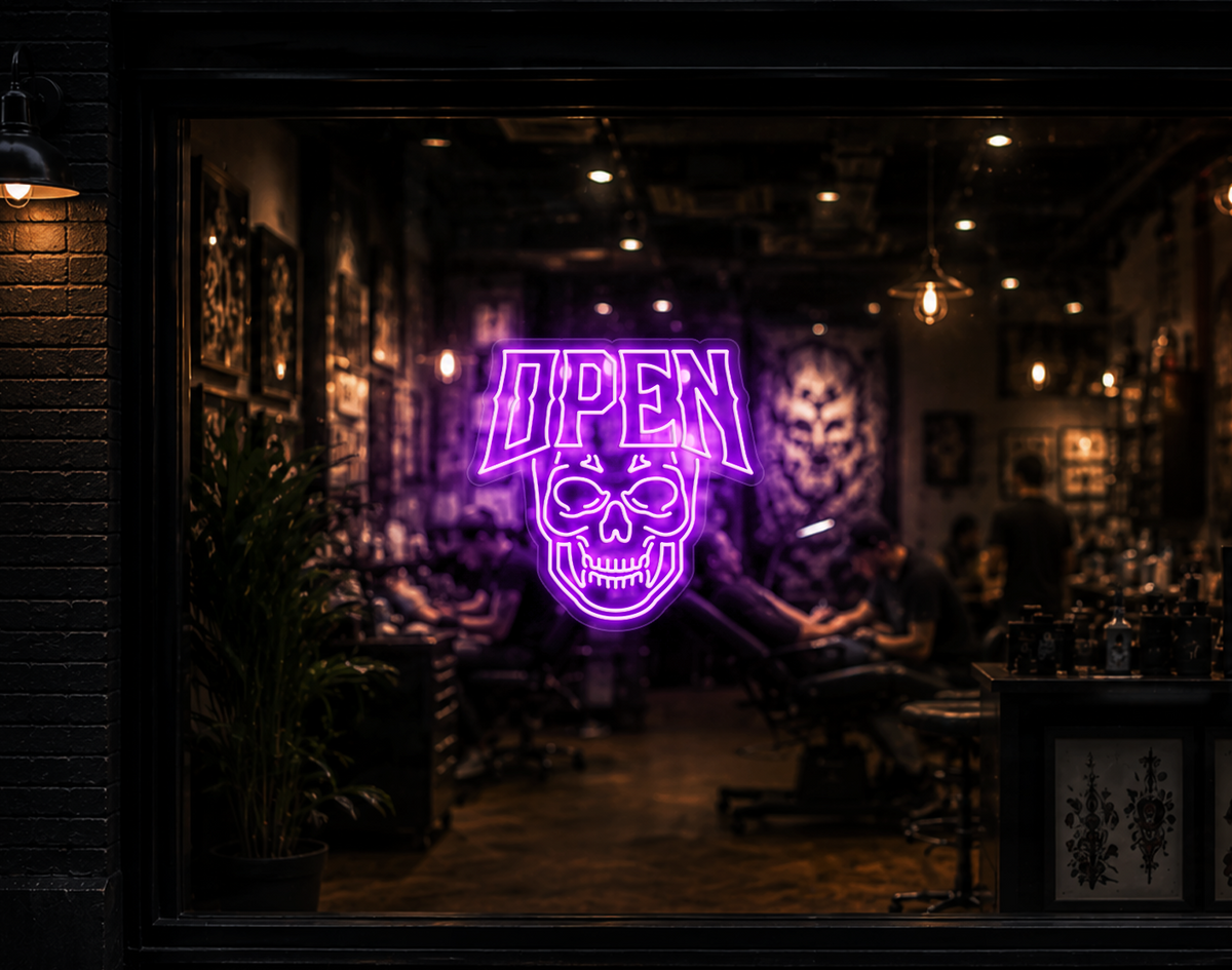 Edgy Skull Open LED Neon Sign - Lilac Purple